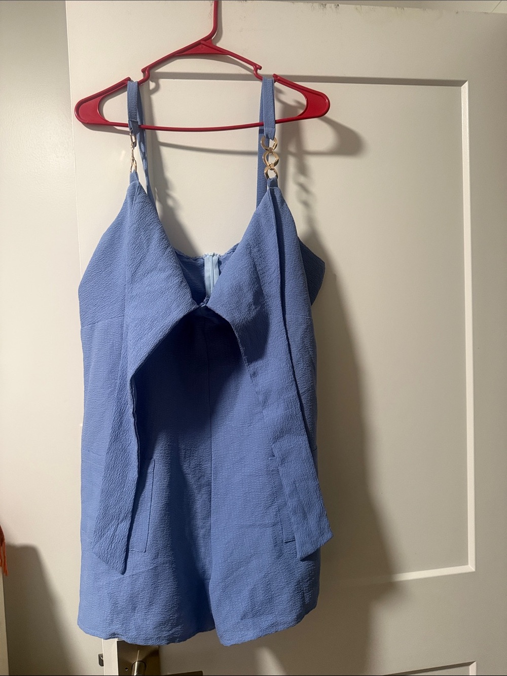 Women’s Blue One-Piece Romper with Gold Ring Straps